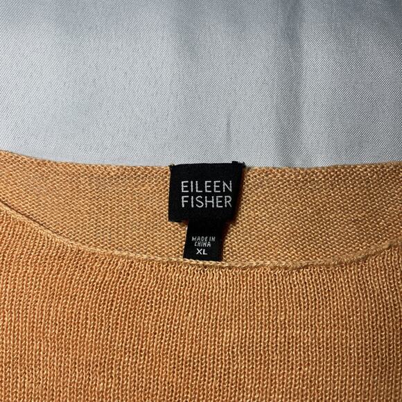 EILEEN FISHER 100% Linen Knit Orange Lightweight Pullover Sweater Top XL - Picture 2 of 7